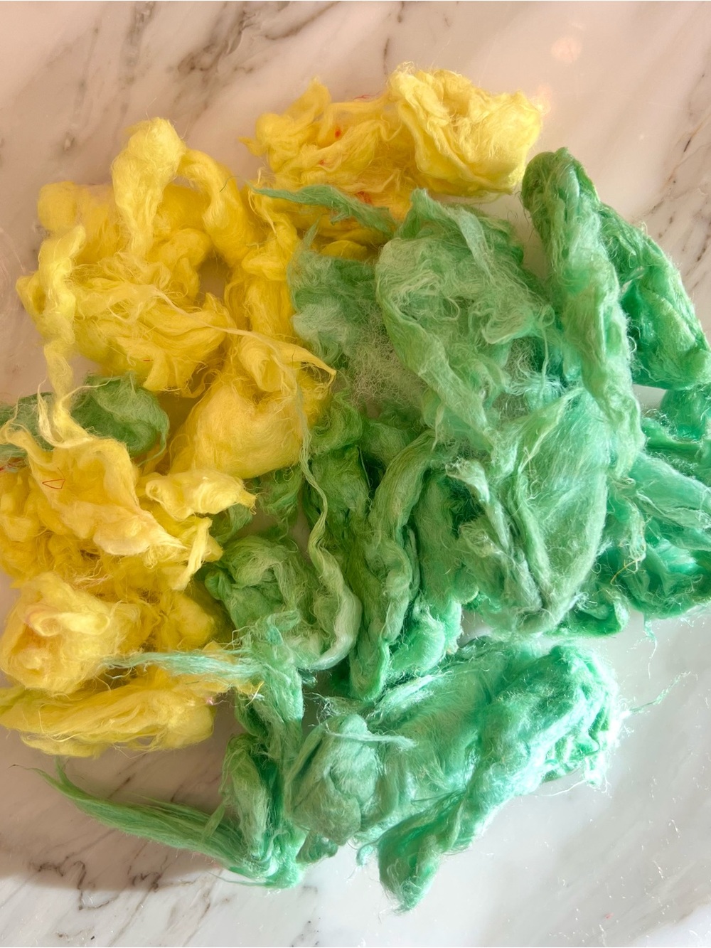 Hand Dyed Ginned Cotton in yellow & green